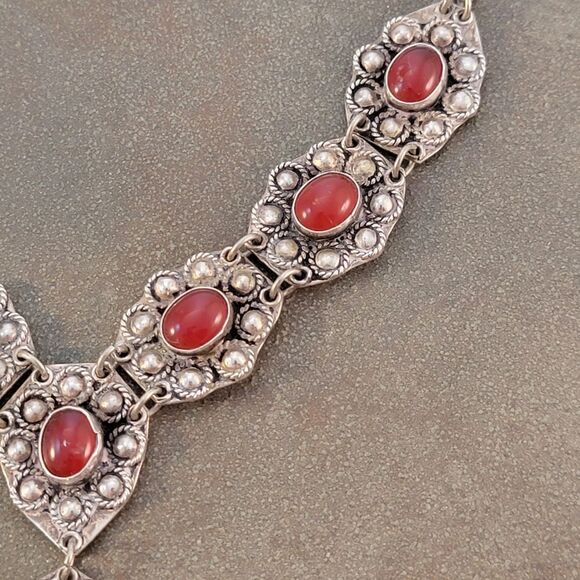 Vintage Sterling Carnelian Tribal Middle Eastern Y Necklace - Picture 4 of 7